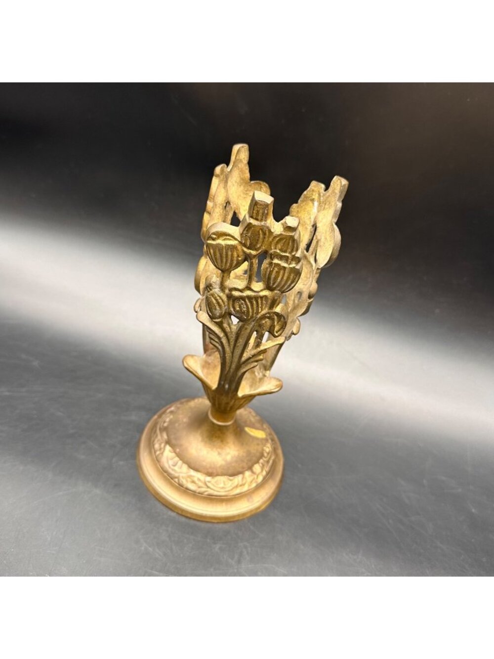 Vintage Art Nouveau Brass Candle Vase Holder Floral Decorative Ornate Display